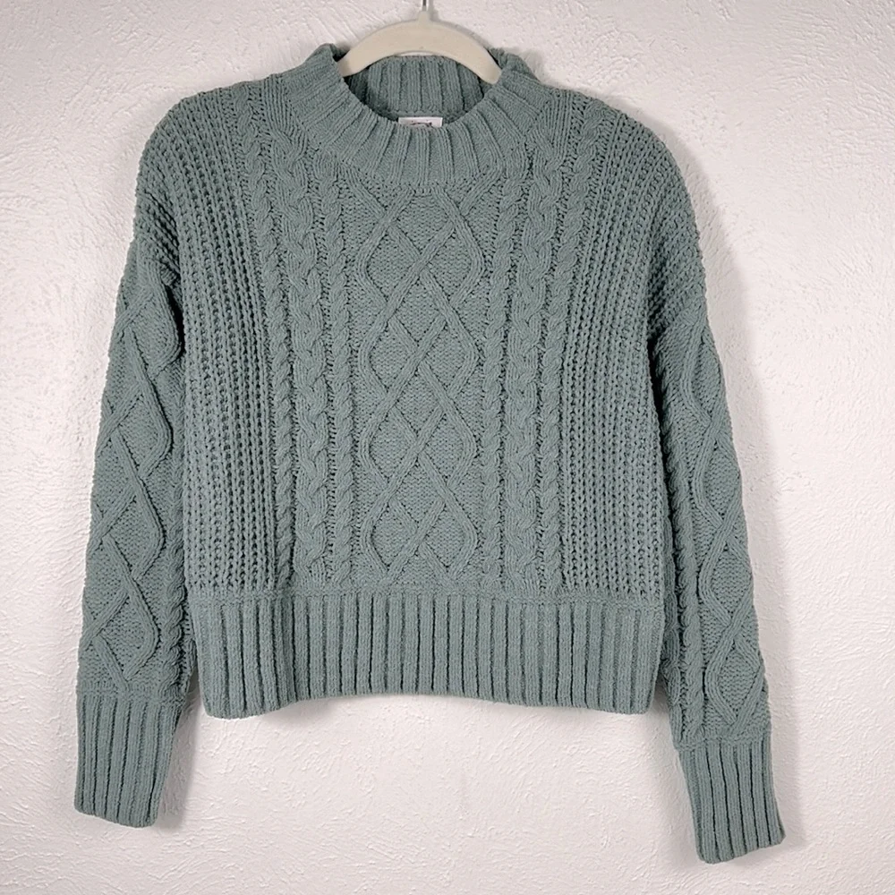 NWT Hippie Rose XS sage green chenille cable knit sweater - Picture 2 of 6